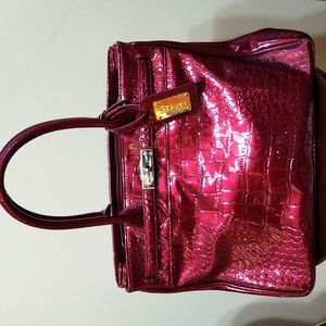 Stauer handbag rich red 13'x9"h x6" w at bottom:3" at top